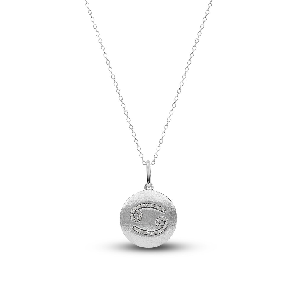 Diamond Cancer Zodiac Pendant Necklace 1/10 ct tw Round 14K White Gold wviHom8o [wviHom8o]