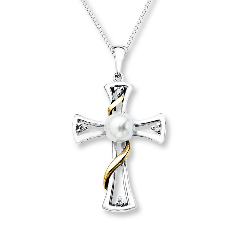 Cross Necklace Cultured Pearl Sterling Silver/10K Yellow Gold xcyqLJuO [xcyqLJuO]