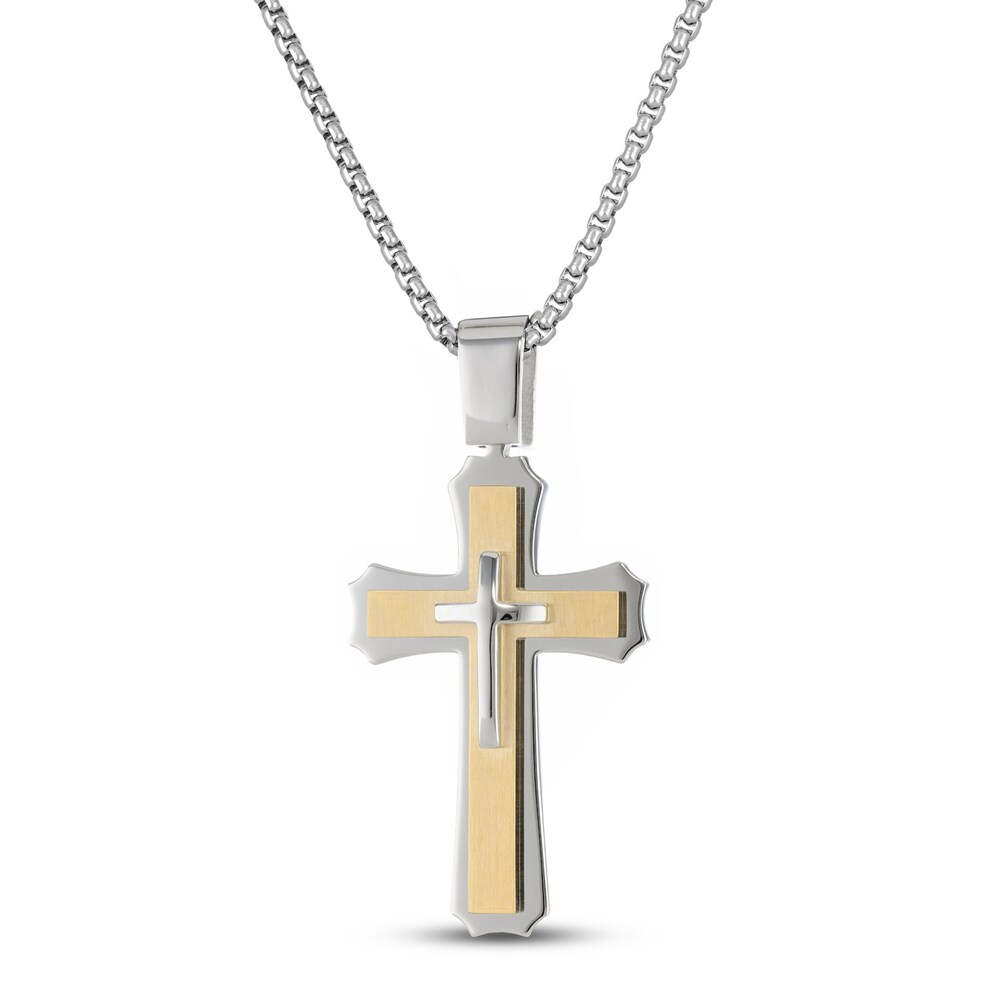 Cross Necklace Yellow Ion-Plated Stainless Steel 24\" ysnM2emm [ysnM2emm]