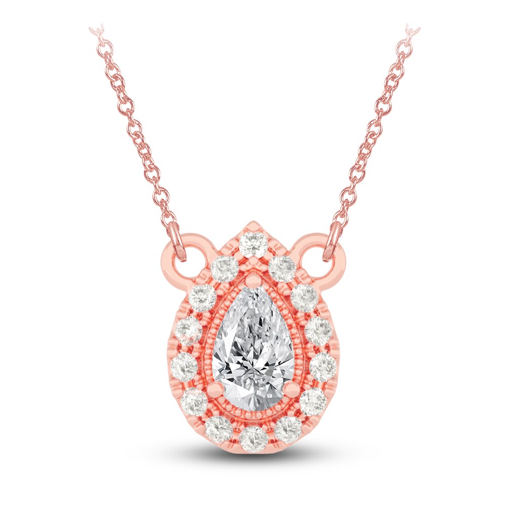 Diamond Pendant Necklace 3/8 ct tw Pear/Round 14K Rose Gold 18\" yuiFXcIO [yuiFXcIO]