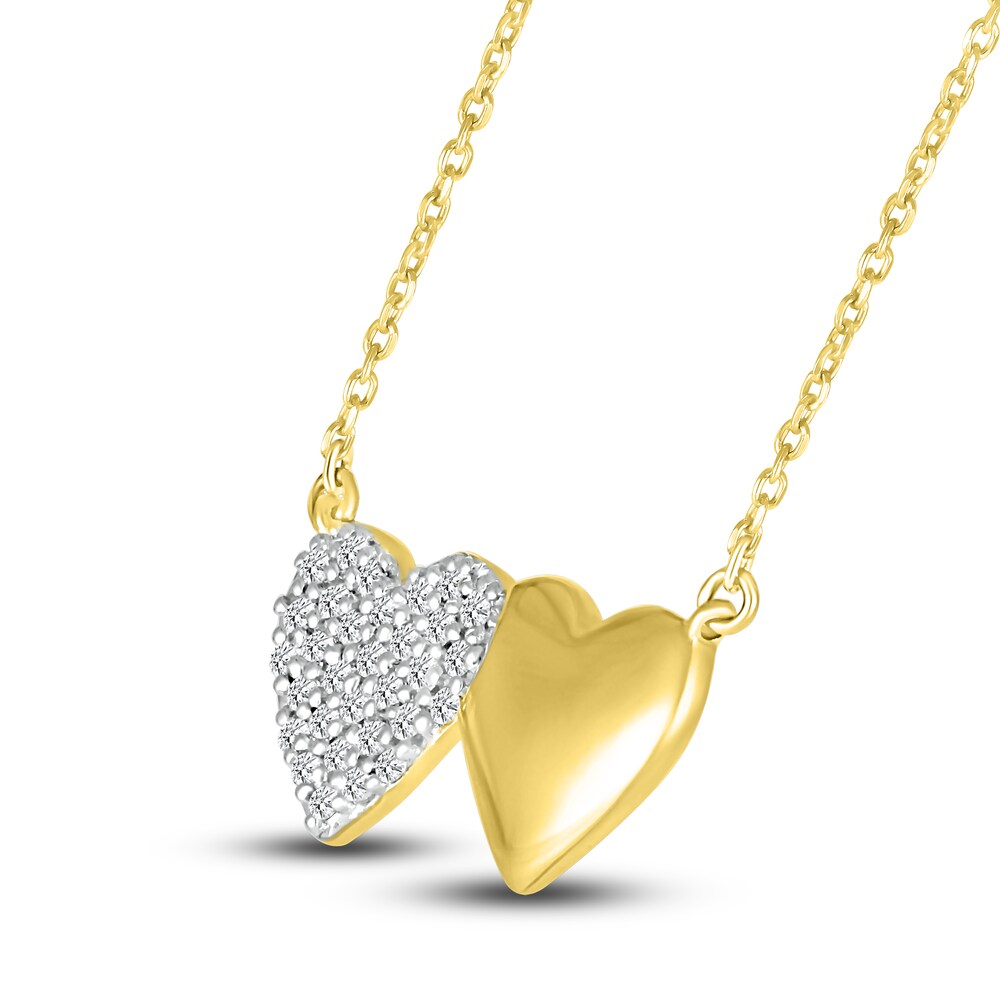 Diamond Double Heart Necklace 1/8 ct tw Round 10K Yellow Gold 18\" z8A6UdS0