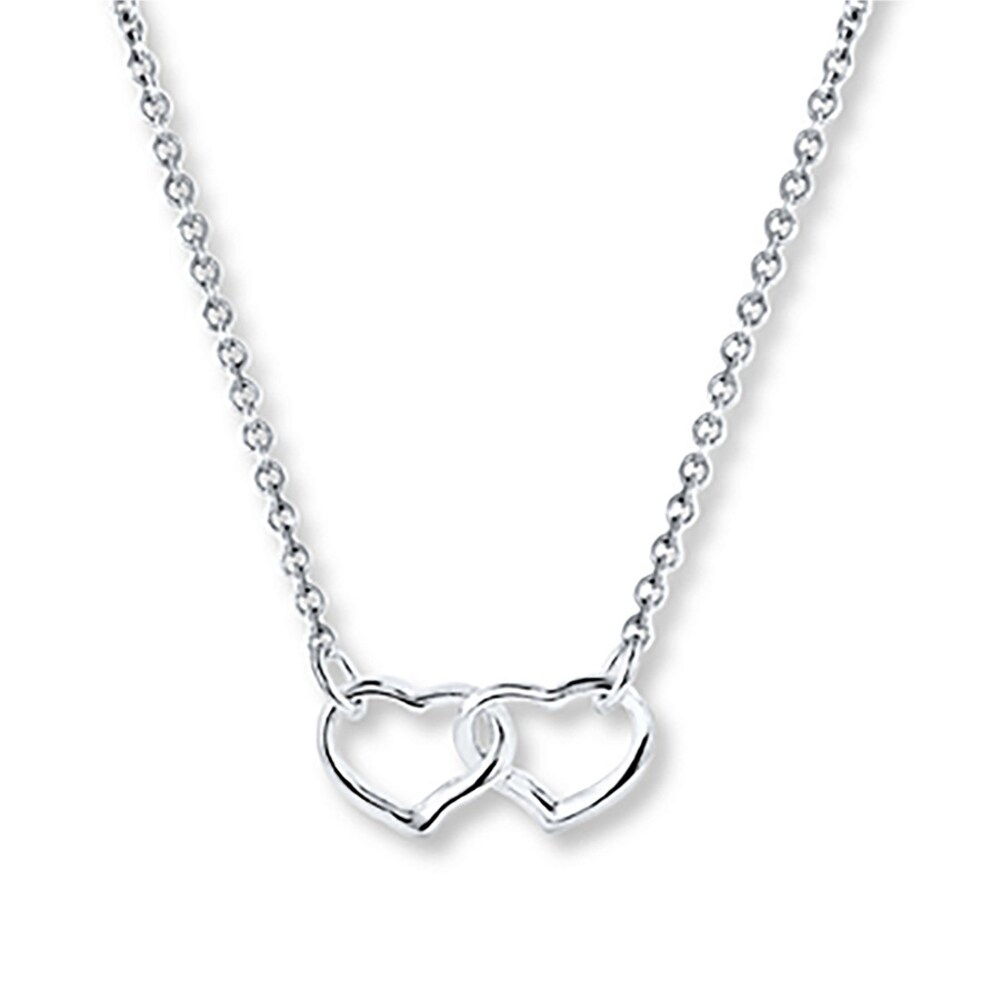 Double Heart Necklace Sterling Silver 18 Length zW4cXjxa