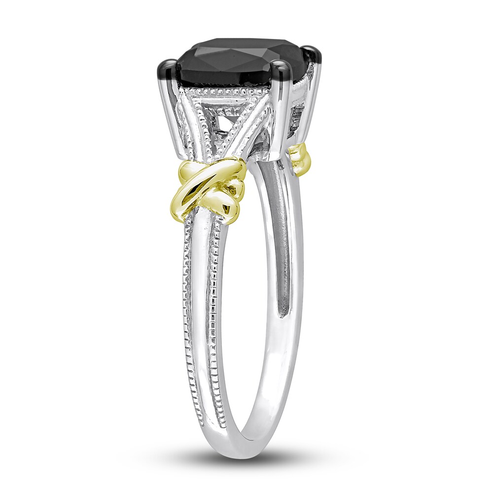 Black Diamond Y-Knot Ring 2 ct tw Cushion 14K Two-Tone Gold 090o2uhH