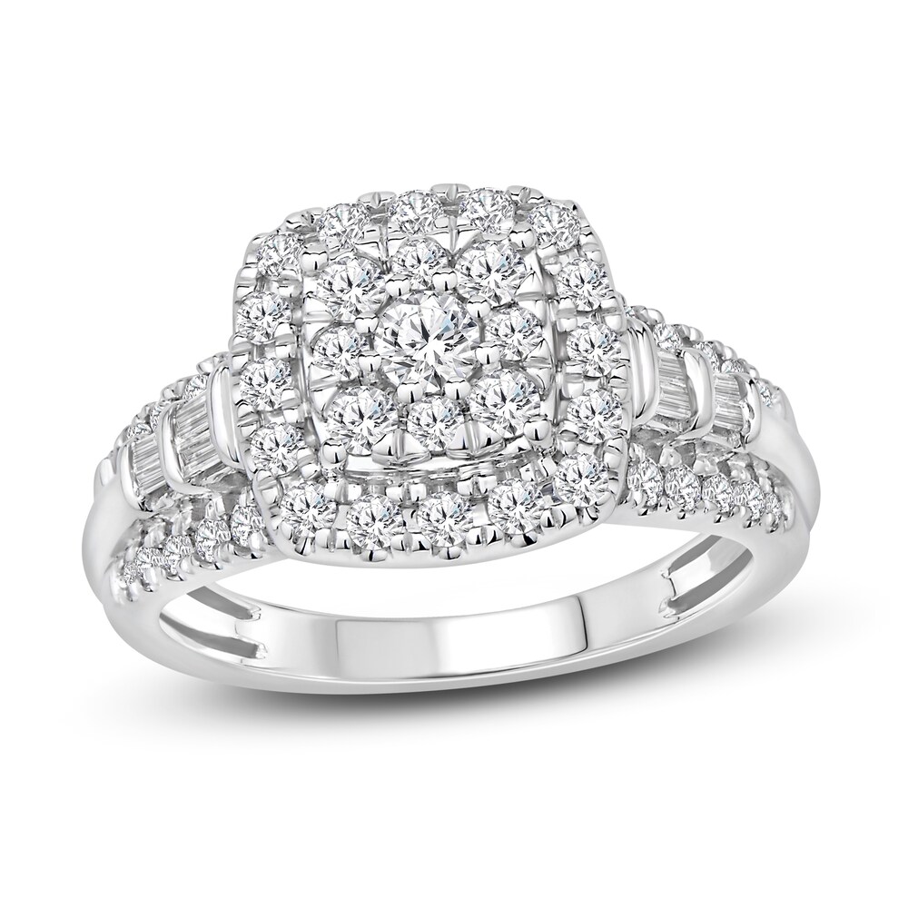 Diamond Ring 1 ct tw Round/Baguette 14K White Gold 0xwFjPwd [0xwFjPwd]