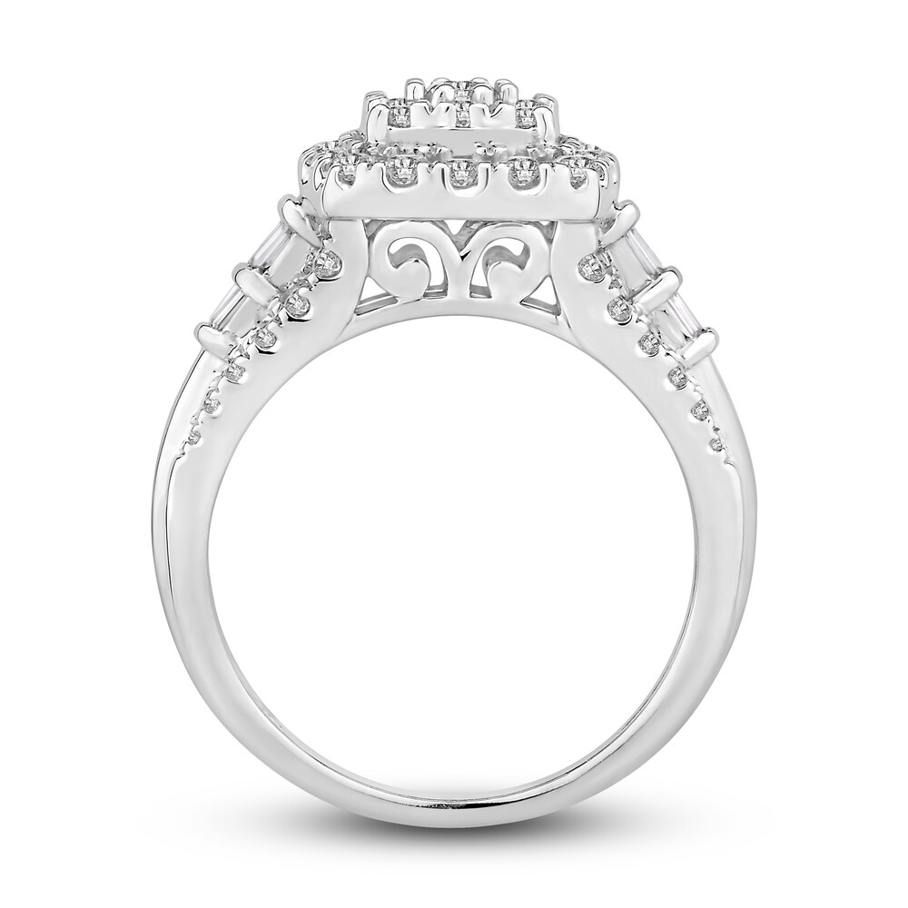 Diamond Ring 1 ct tw Round/Baguette 14K White Gold 0xwFjPwd