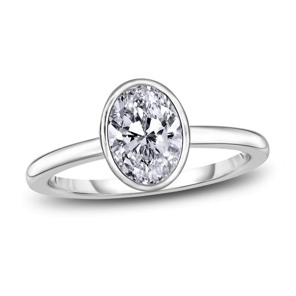 Diamond Solitaire Engagement Ring 1 ct tw Bezel-Set Oval 14K White Gold (I2/I) 1MqfrX5b