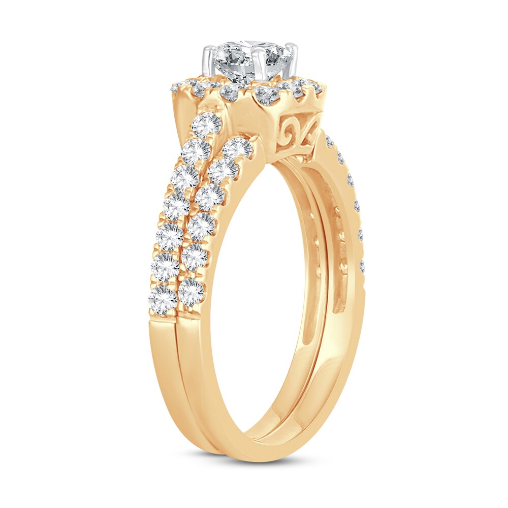 Diamond Bridal Set 1-1/2 ct tw Round-cut 14K Yellow Gold 1aGtn5I2