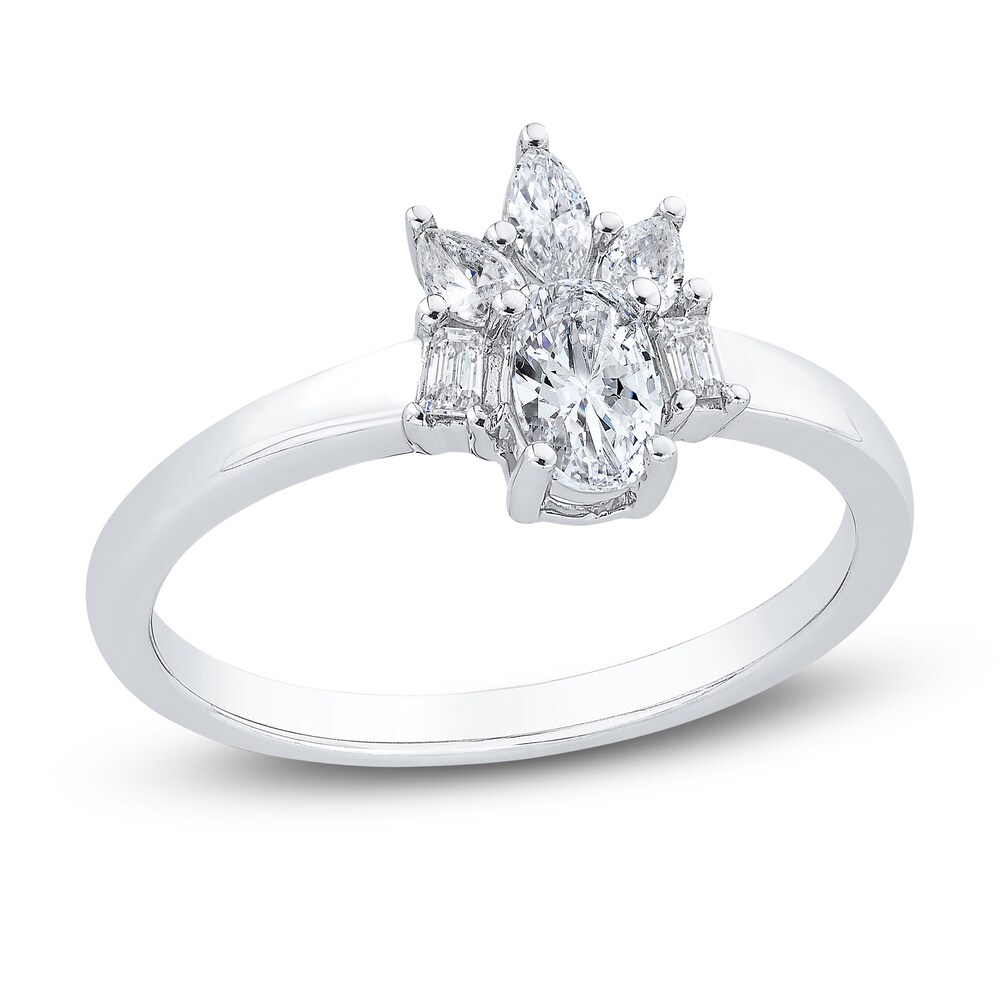 Diamond Engagement Ring 1/2 ct tw Oval/Baguette/Marquise 14K White Gold 29S1onax [29S1onax]