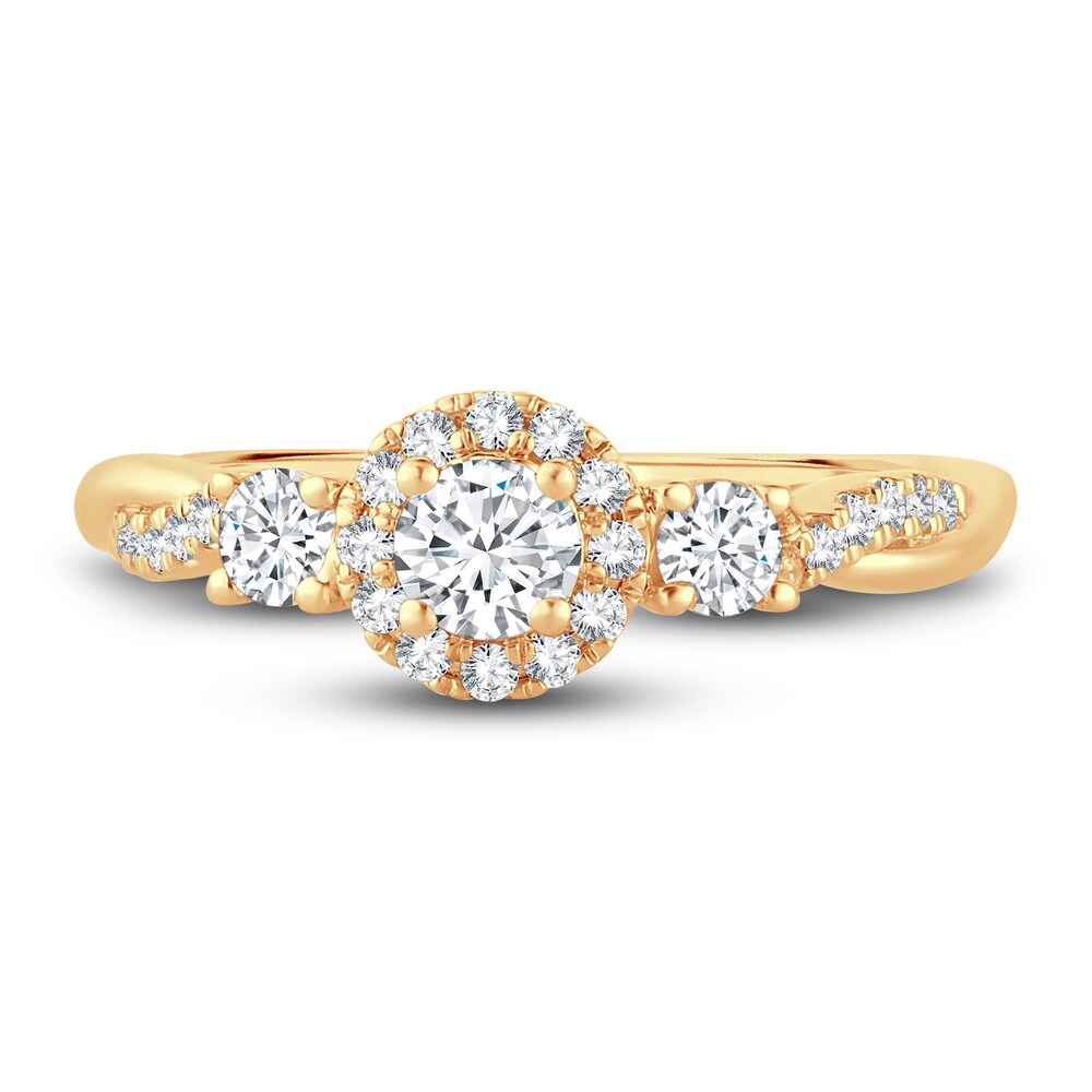 Diamond Halo Ring 3/8 ct tw Round 14K Yellow Gold 2OCLz3QQ