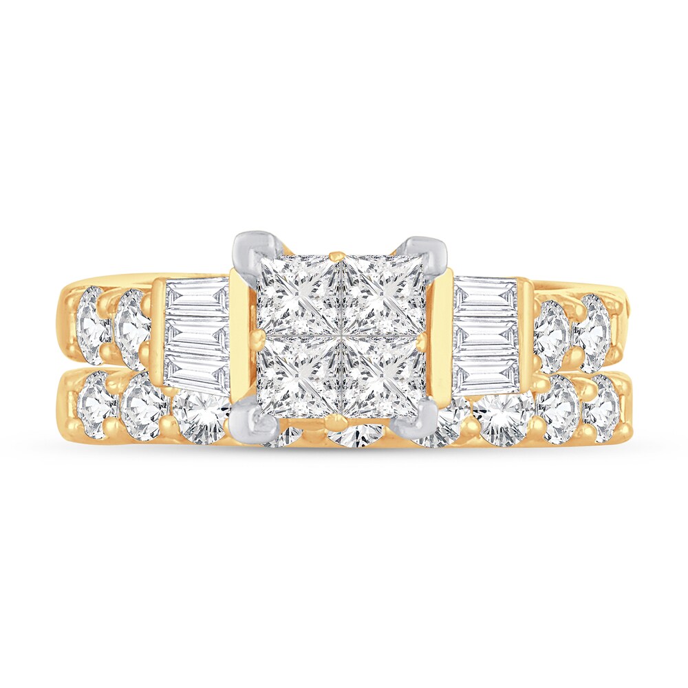 Diamond Bridal Set 2 ct tw Round/Princess/Baguette 14K Yellow Gold 2gYrYiMj