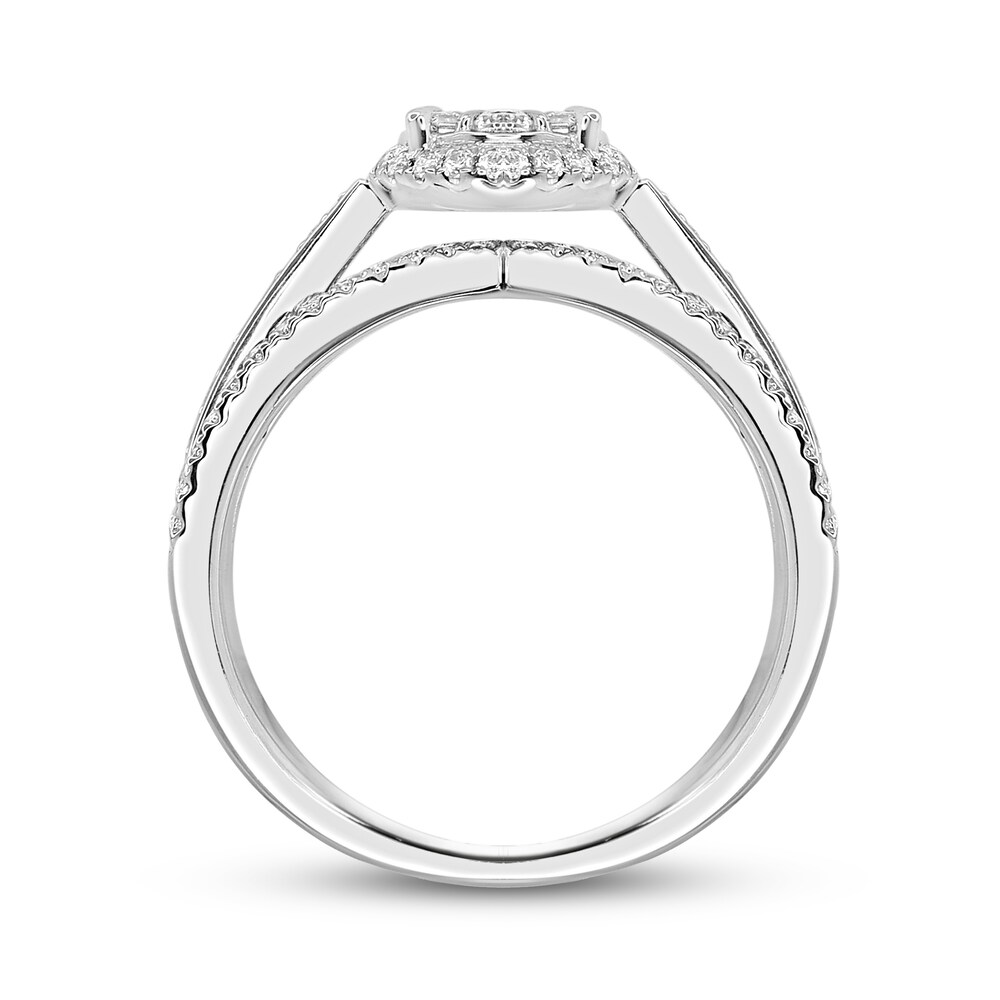 Diamond Engagement Ring 7/8 ct tw Round/Baguette 14K White Gold 3CxeYnVO