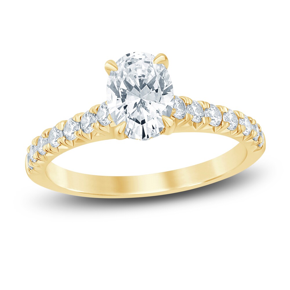 Diamond Hidden Halo Engagement Ring 1-1/2 ct tw Oval/Round 14K Yellow Gold 3FnX0Ce1