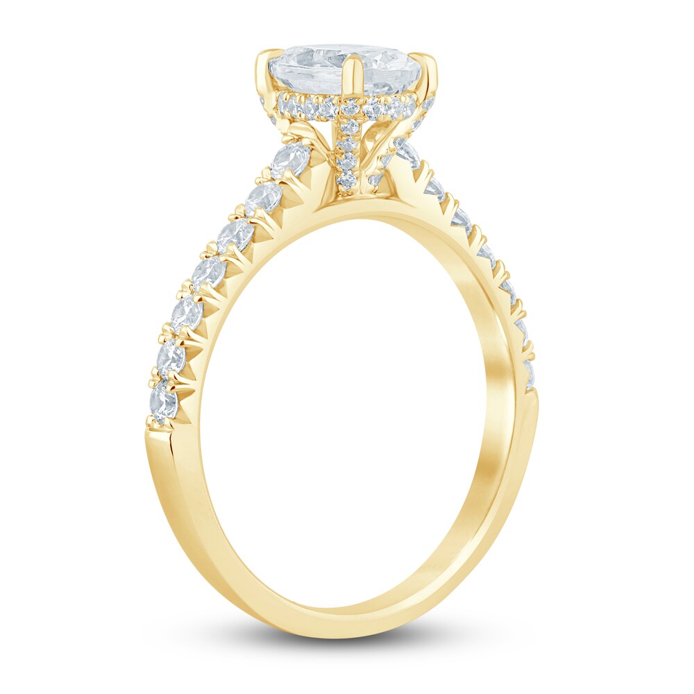 Diamond Hidden Halo Engagement Ring 1-1/2 ct tw Oval/Round 14K Yellow Gold 3FnX0Ce1