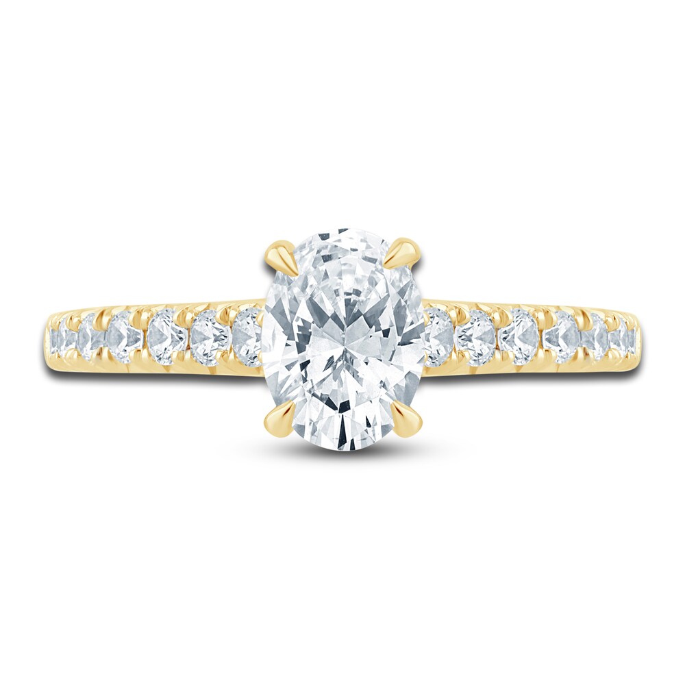 Diamond Hidden Halo Engagement Ring 1-1/2 ct tw Oval/Round 14K Yellow Gold 3FnX0Ce1