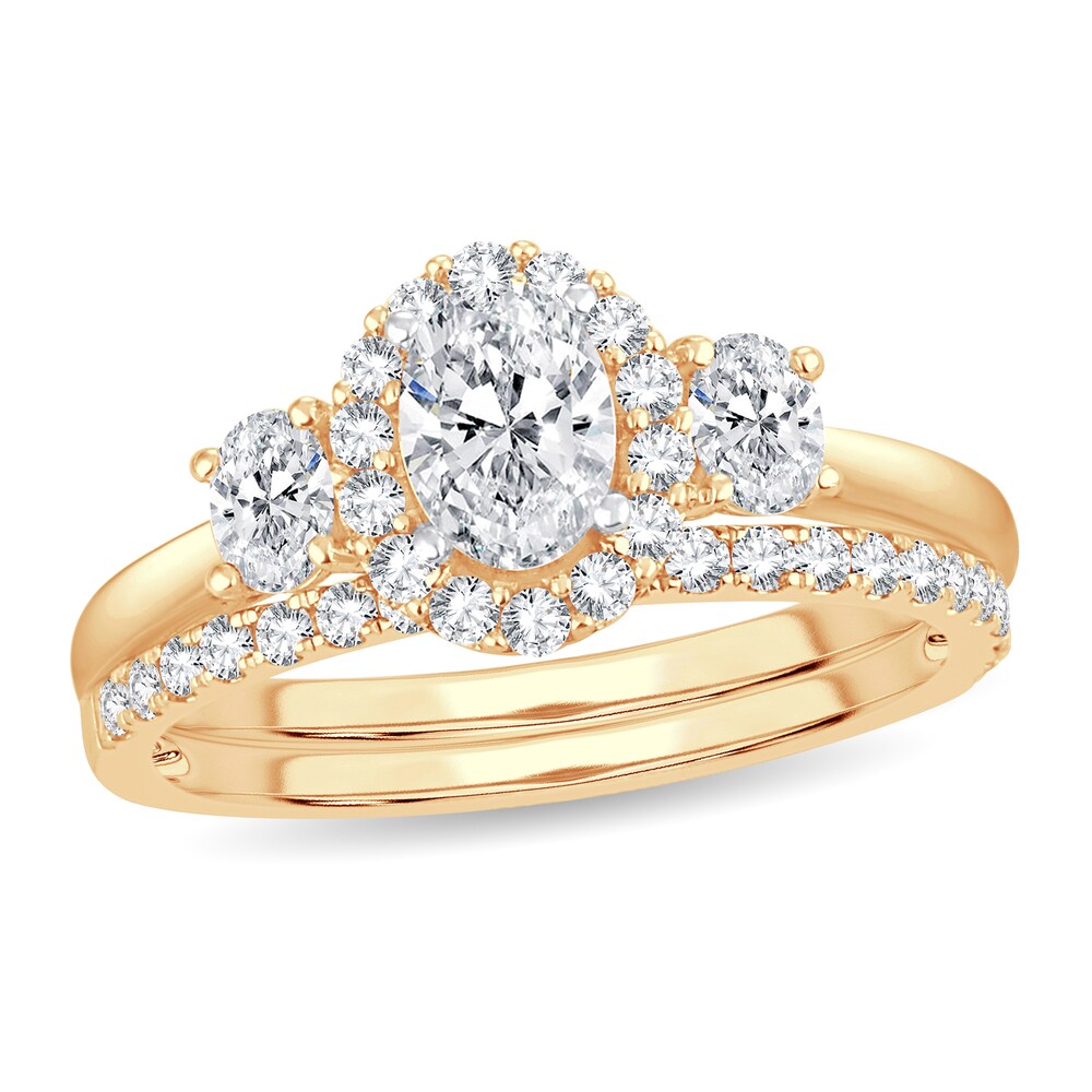 Diamond Bridal Set 1-1/5 ct tw Oval/Round-cut 14K Yellow Gold 3QgE1FBl [3QgE1FBl]