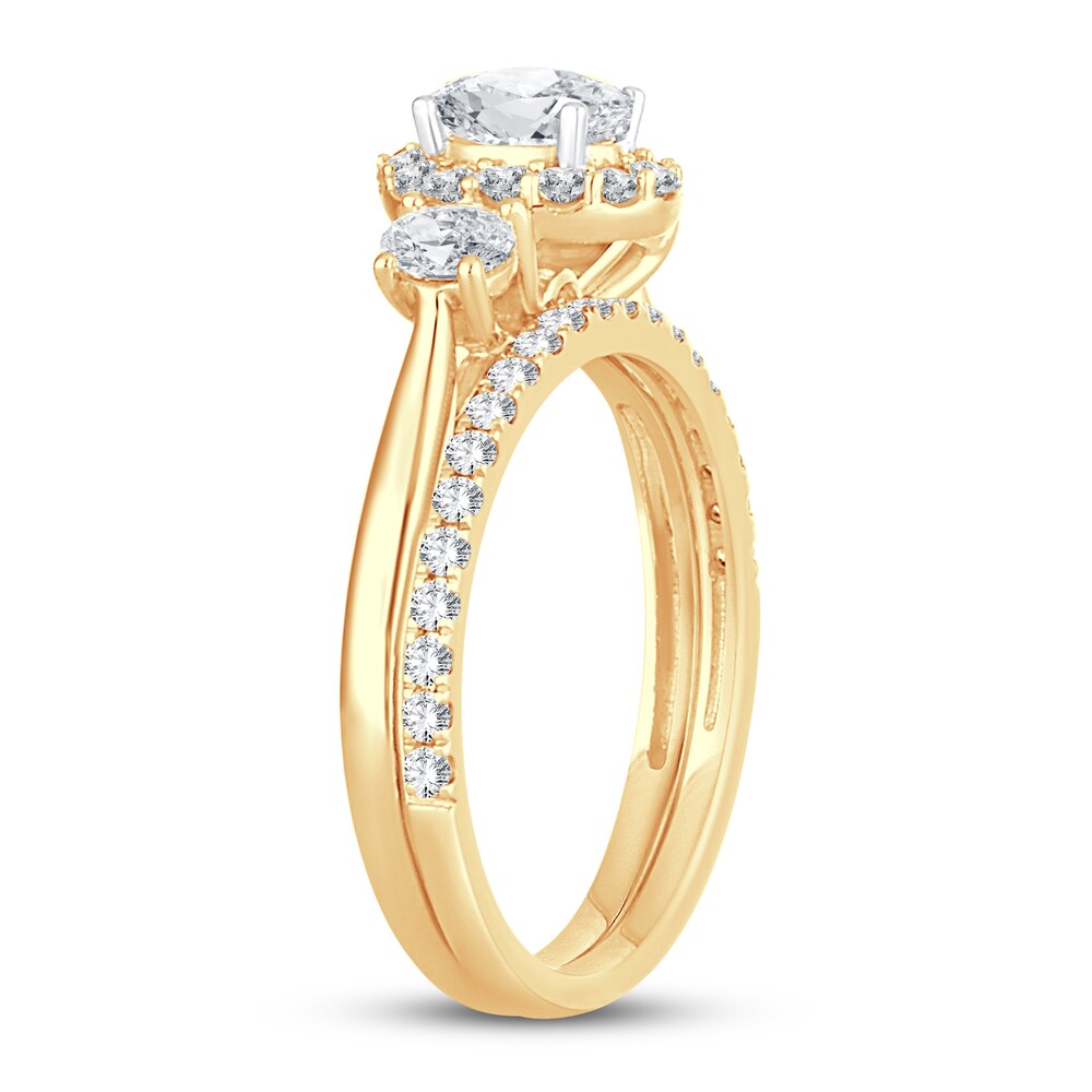 Diamond Bridal Set 1-1/5 ct tw Oval/Round-cut 14K Yellow Gold 3QgE1FBl