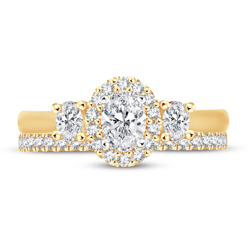 Diamond Bridal Set 1-1/5 ct tw Oval/Round-cut 14K Yellow Gold 3QgE1FBl