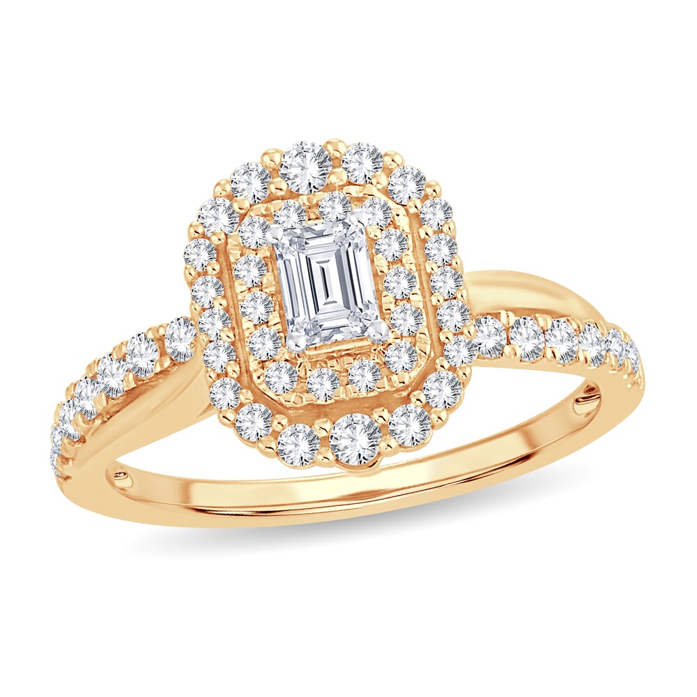 Diamond Ring 3/4 ct tw Emerald-cut 14K Yellow Gold 3eyfcoVN