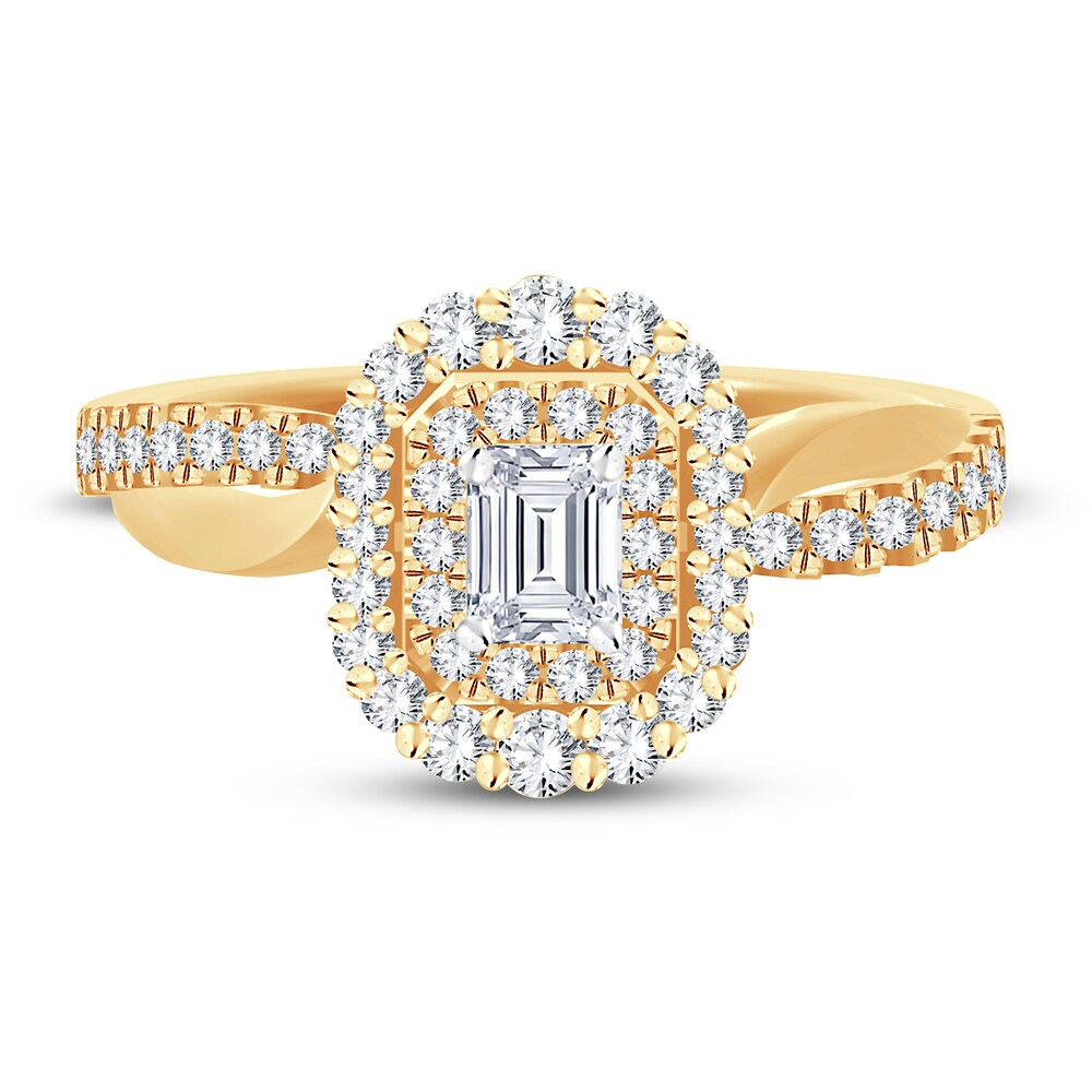 Diamond Ring 3/4 ct tw Emerald-cut 14K Yellow Gold 3eyfcoVN