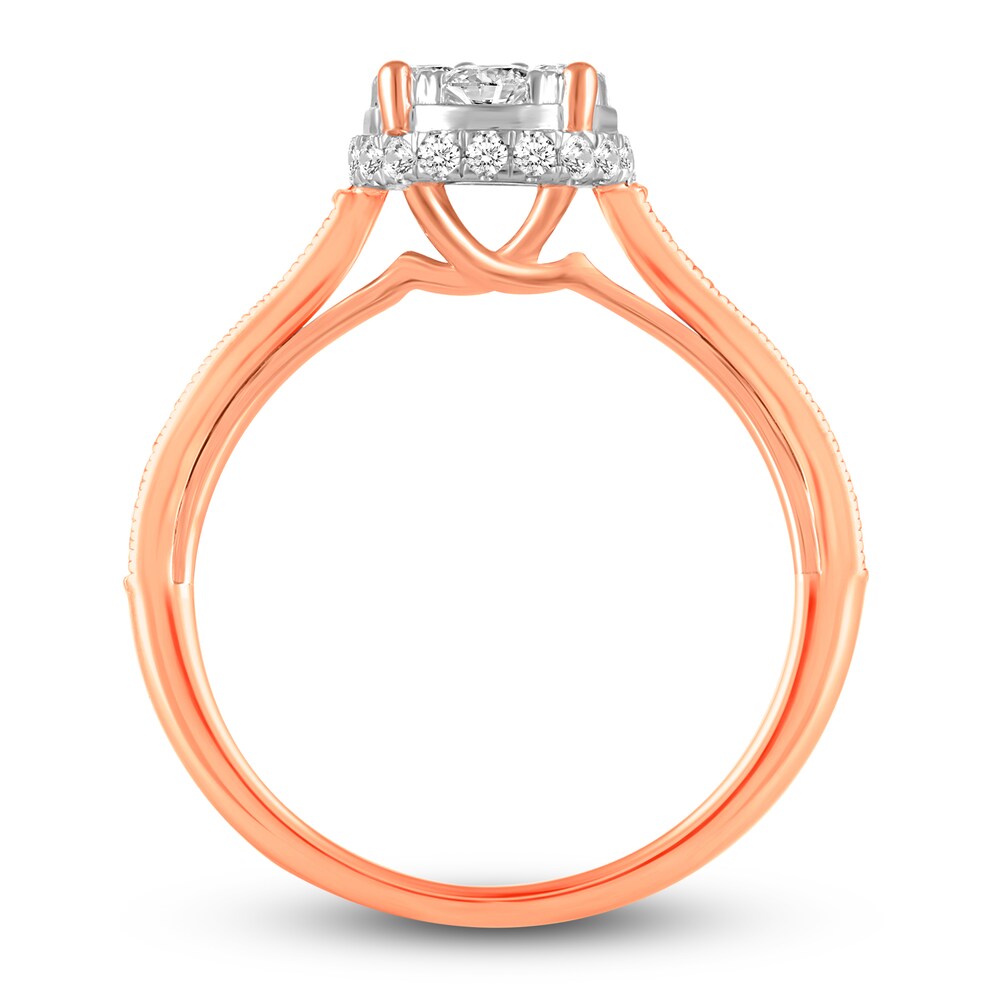 Diamond Halo Engagement Ring 3/4 ct tw Round 14K Rose Gold 3l2xG1uZ