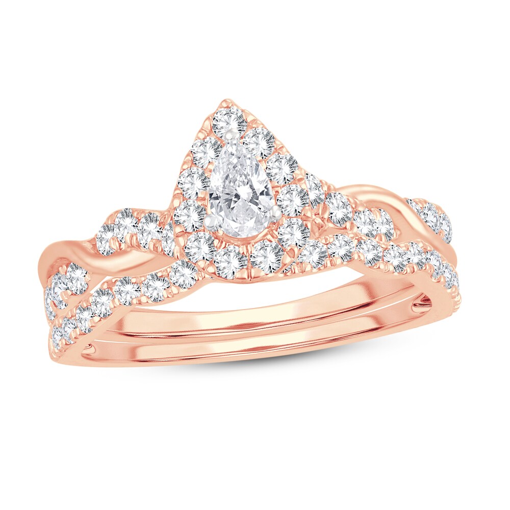 Diamond Bridal Set 1 ct tw Pear-shaped/Round-cut 14K Rose Gold 3plnvTRK [3plnvTRK]