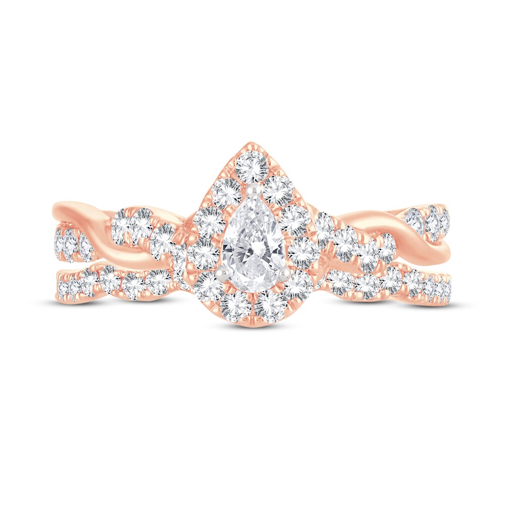 Diamond Bridal Set 1 ct tw Pear-shaped/Round-cut 14K Rose Gold 3plnvTRK