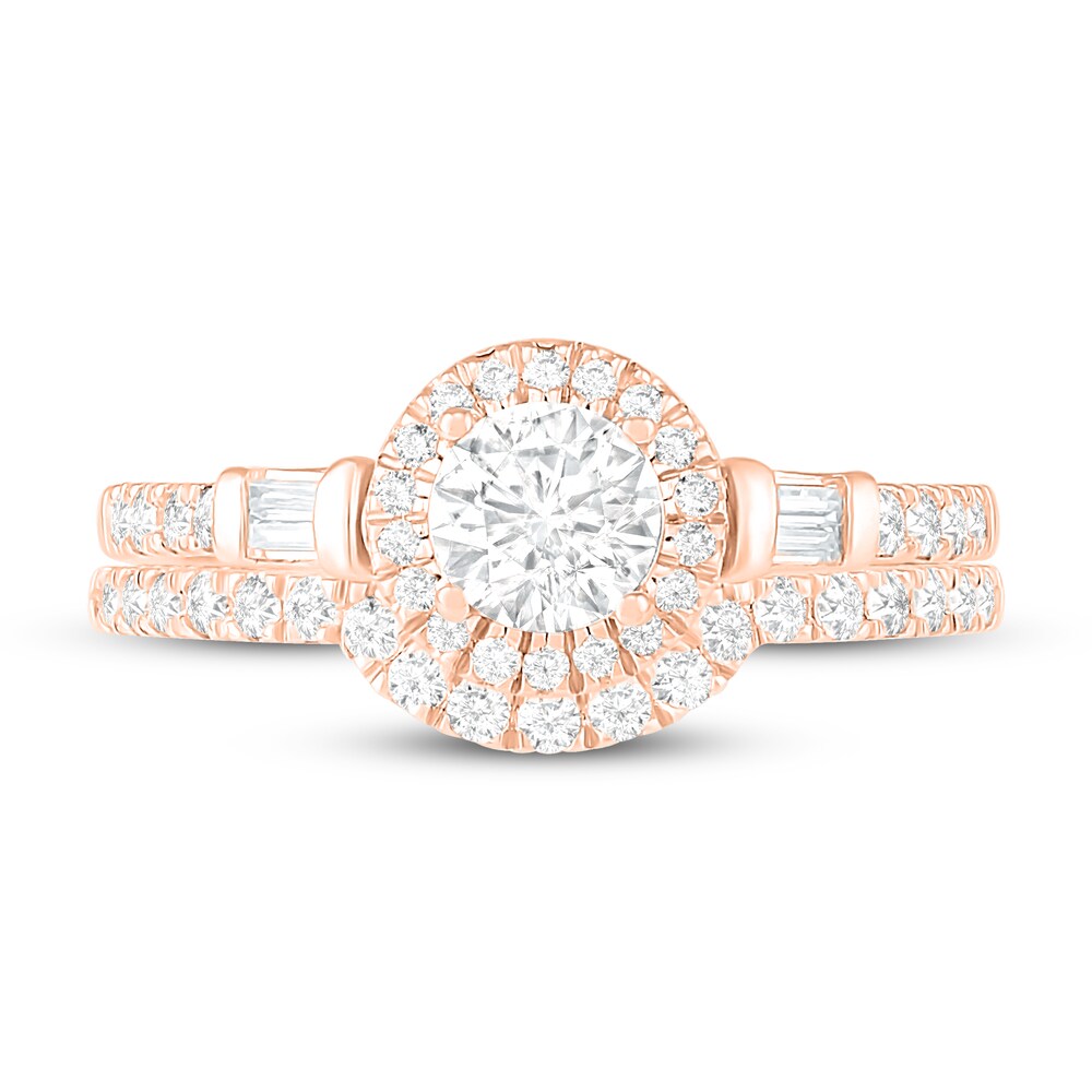 Diamond Bridal Set 1 ct tw Round/Baguette 14K Rose Gold 4H29ygVu