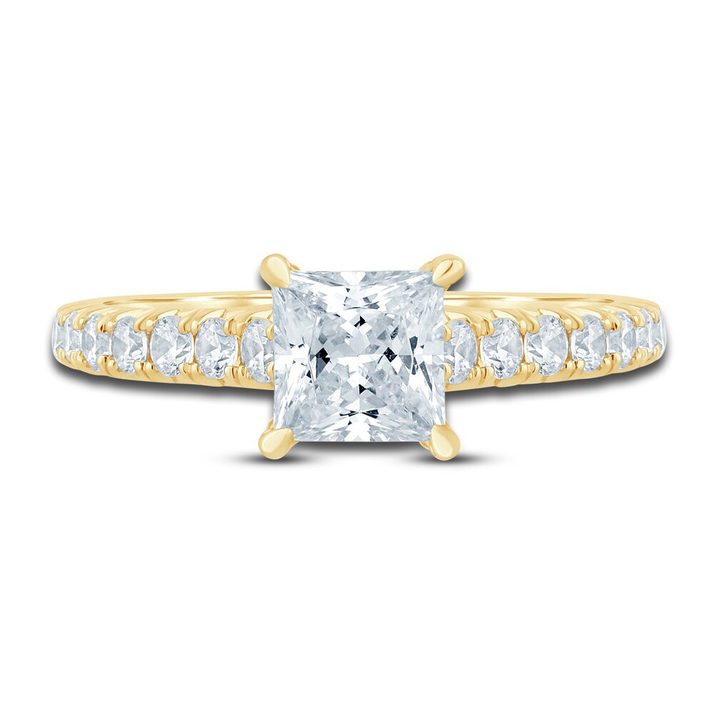 Diamond Hidden Halo Engagement Ring 1-1/2 ct tw Princess/Round 14K Yellow Gold 4NSZ205t