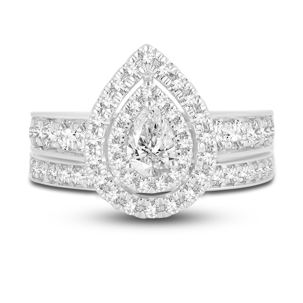 Diamond Double Halo Bridal Set 1-1/2 ct tw Round 14K White Gold 4mGkutMS