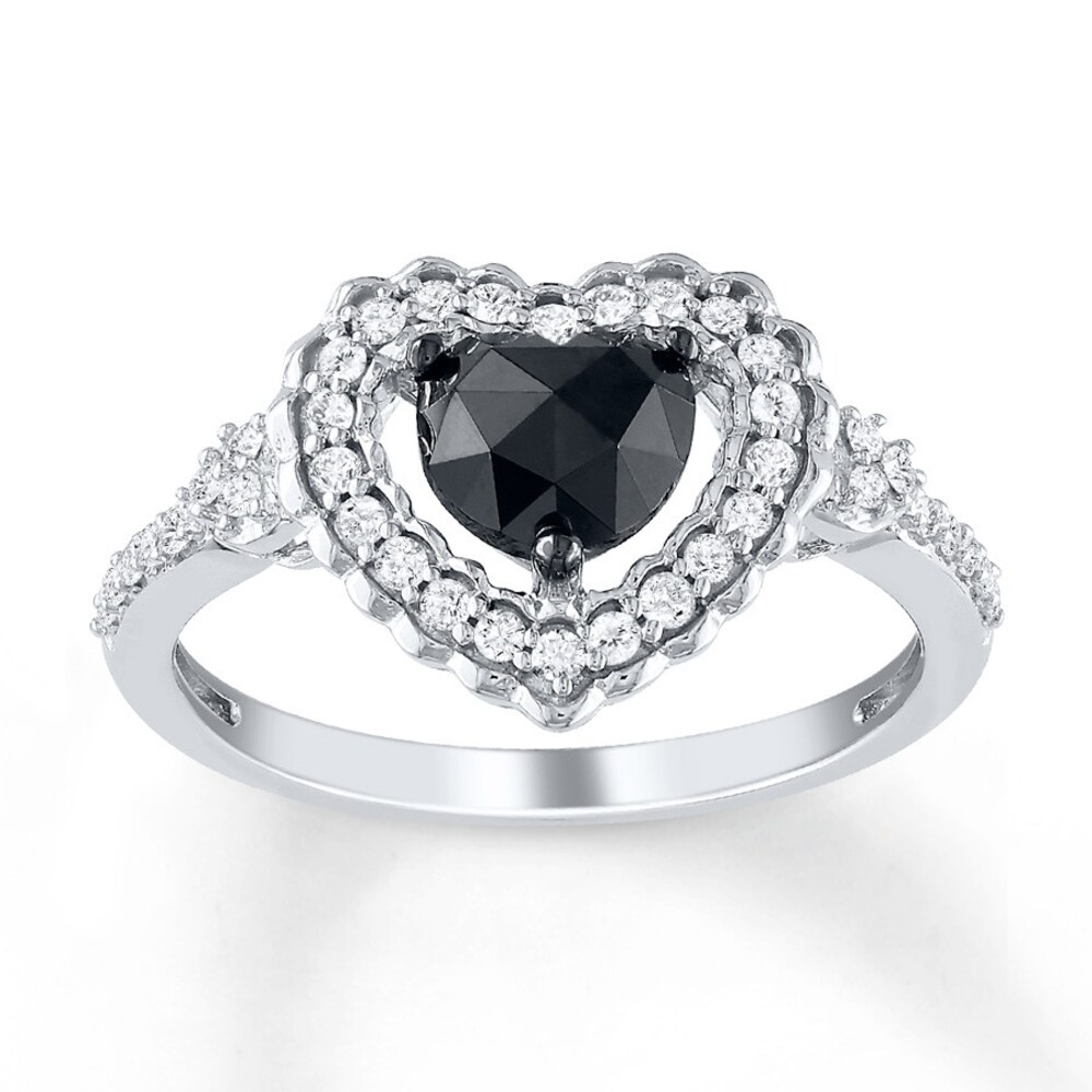 Black Diamond Ring 1 ct tw Heart-shaped 10K White Gold 4y9zGYJY [4y9zGYJY]