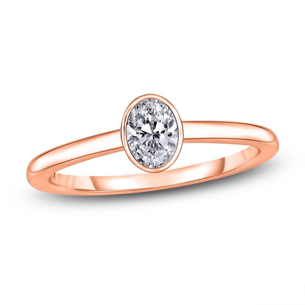 Diamond Solitaire Engagement Ring 3/4 ct tw Bezel-Set Oval 14K Rose Gold (I2/I) 5BZYKIoj [5BZYKIoj]