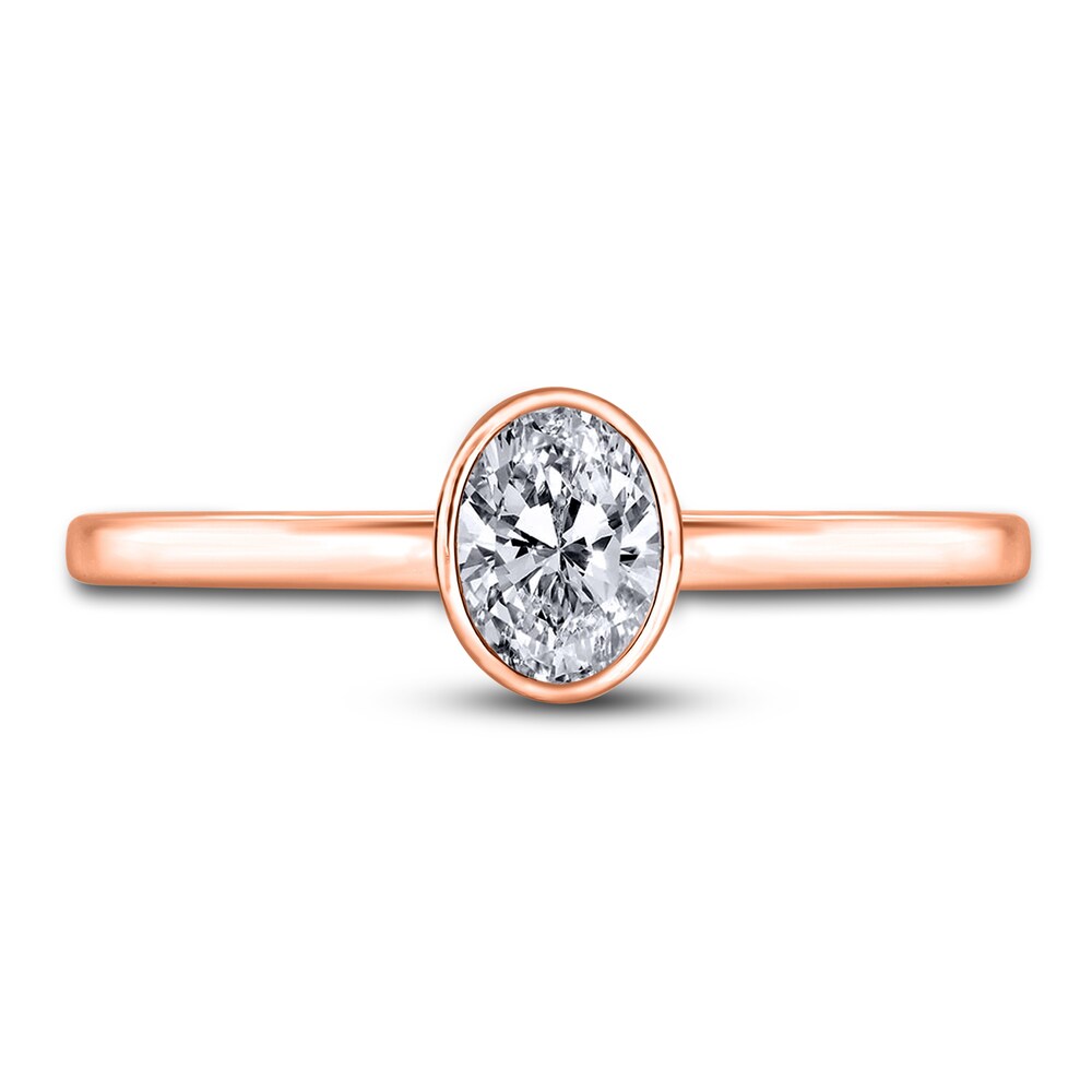 Diamond Solitaire Engagement Ring 3/4 ct tw Bezel-Set Oval 14K Rose Gold (I2/I) 5BZYKIoj