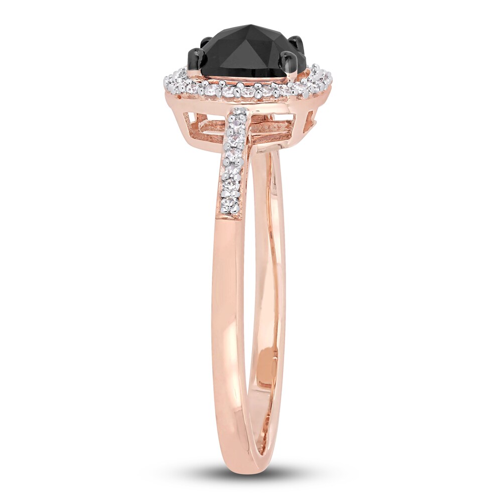 Black & White Diamond Halo Engagement Ring 1 ct tw Round 14K Rose Gold 5FvOrV3R