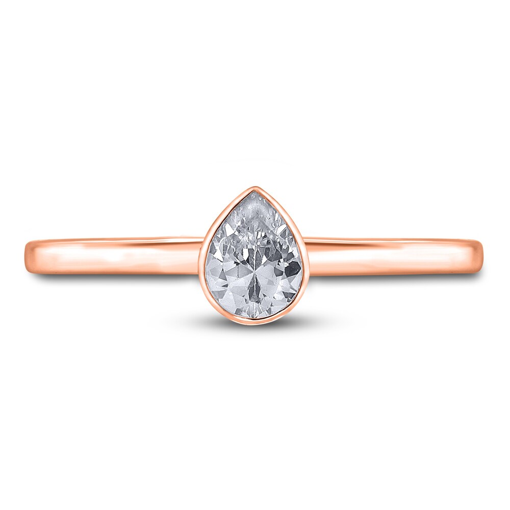 Diamond Solitaire Engagement Ring 1/2 ct tw Bezel-Set Pear-cut 14K Rose Gold (I2/I) 5QUXDAMo