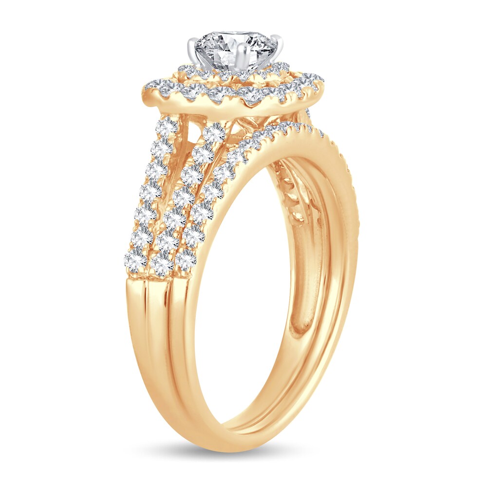 Diamond Bridal Set 1-1/2 ct tw Round-cut 14K Yellow Gold 5Z8sRQjH