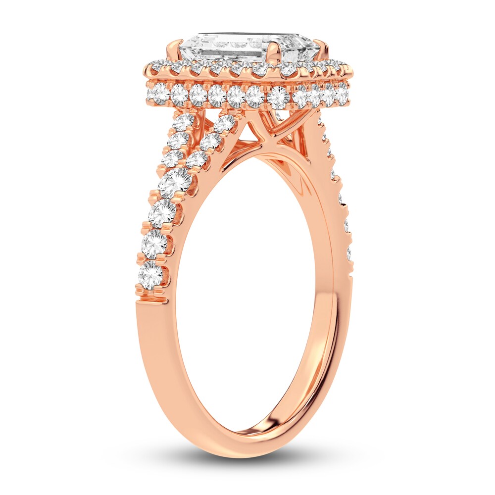 Lab-Created Diamond Engagement Ring 2-3/4 ct tw Emerald/Round 14K Rose Gold 69AQlLO4