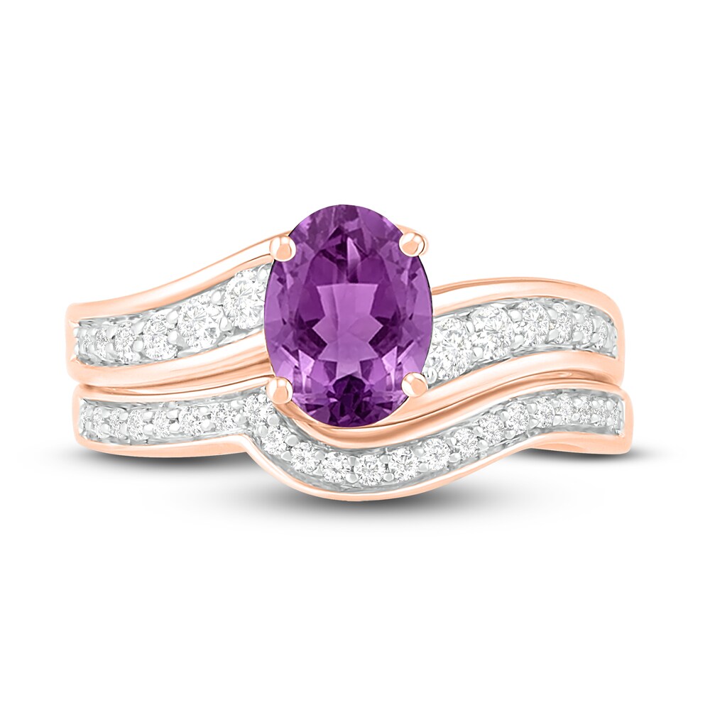 Natural Amethyst Bridal Set 3/8 ct tw Diamonds 14K Rose Gold 6WE3Bxdw