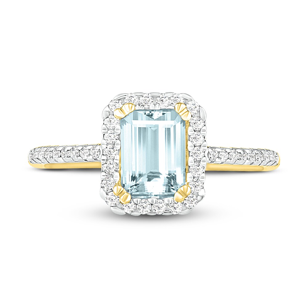 Natural Aquamarine Engagement Ring 1/4 ct tw Diamonds 14K Yellow Gold 6kefVDQz