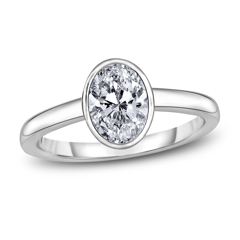 Diamond Solitaire Engagement Ring 2 ct tw Bezel-Set Oval 14K White Gold (I2/I) 6oIp43ot [6oIp43ot]