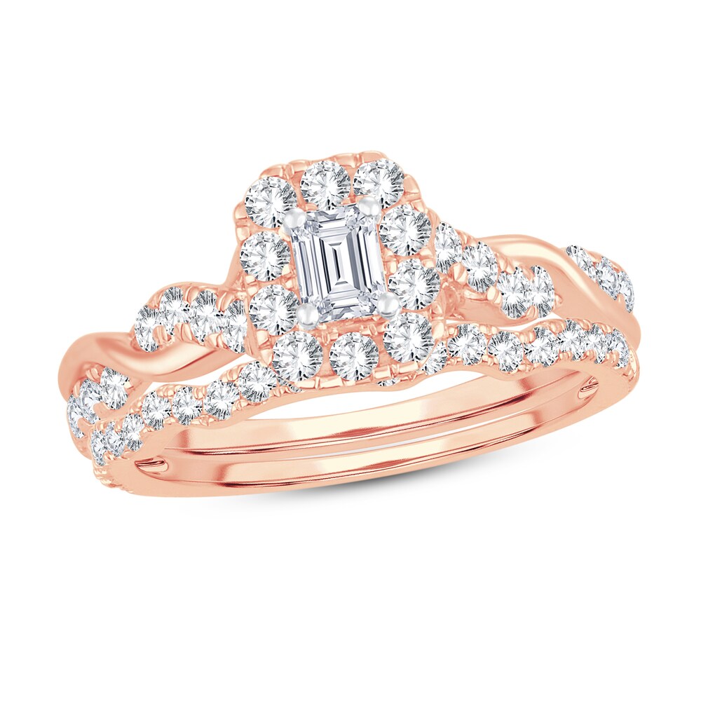 Diamond Bridal Set 1 ct tw Emerald/Round-cut 14K Rose Gold 6pz30qBc [6pz30qBc]