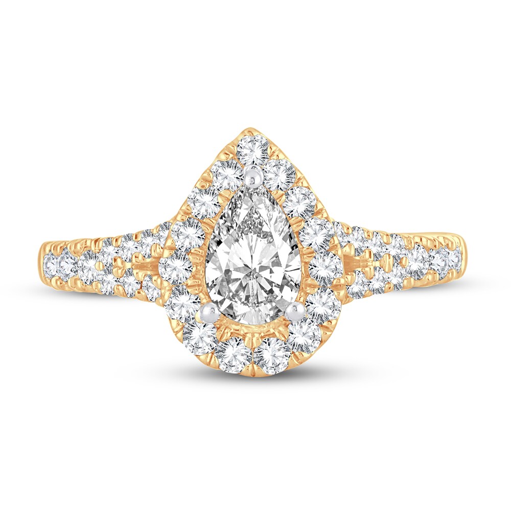 Diamond Engagement Ring 1-1/4 ct tw Round/Pear-shaped 14K Yellow Gold 86yc3HOq