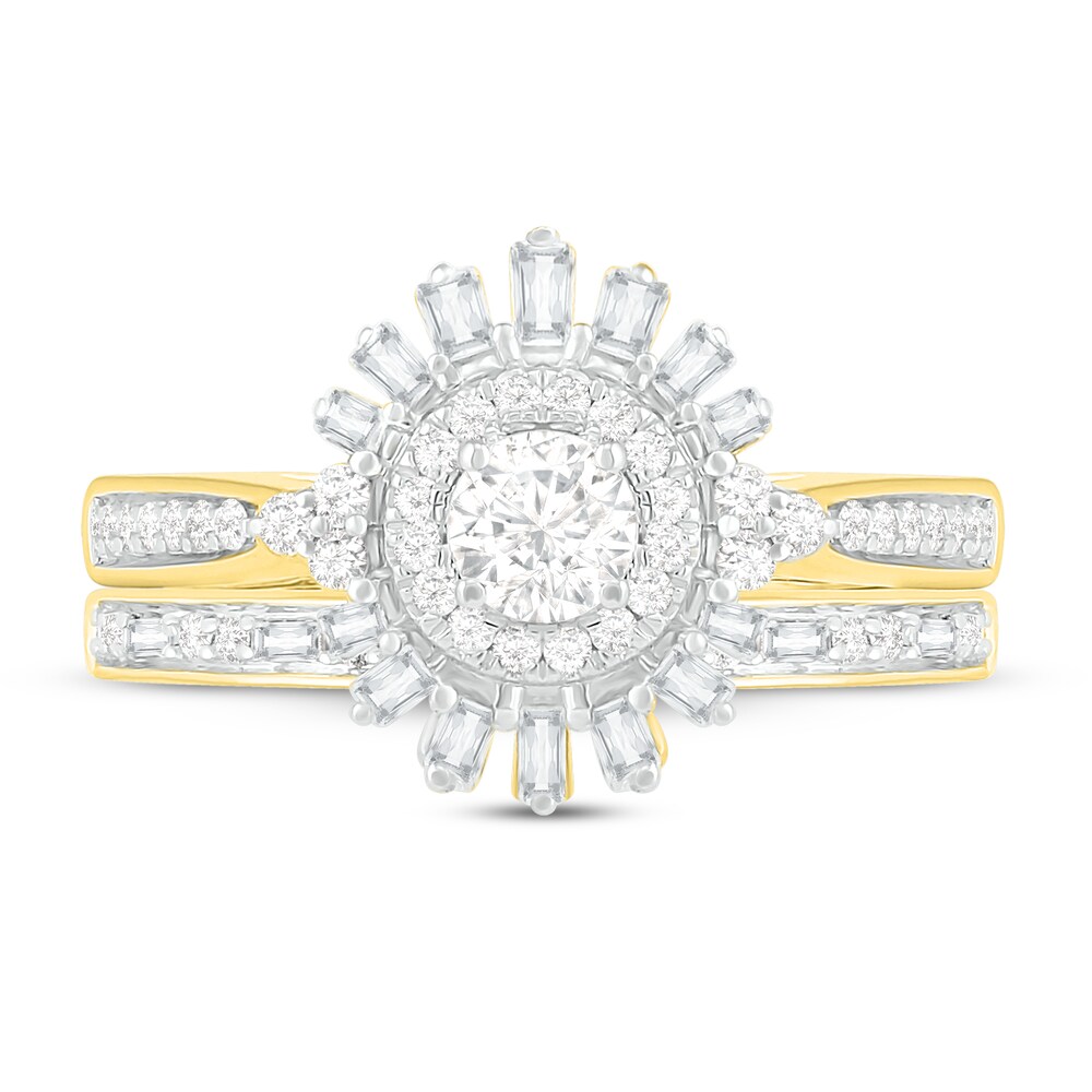 Diamond Bridal Set 3/4 ct tw Round/Baguette 14K Yellow Gold 87Bqpzjz