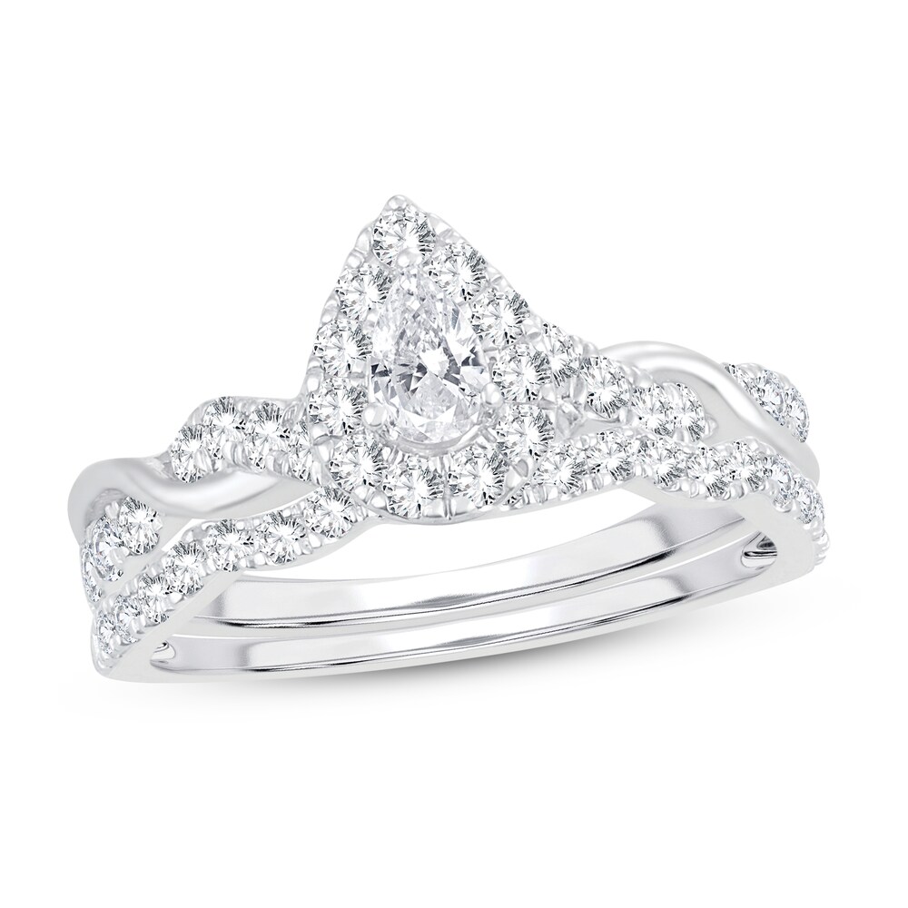 Diamond Bridal Set 1 ct tw Pear-shaped/Round-cut 14K White Gold 8SSxe9Ps
