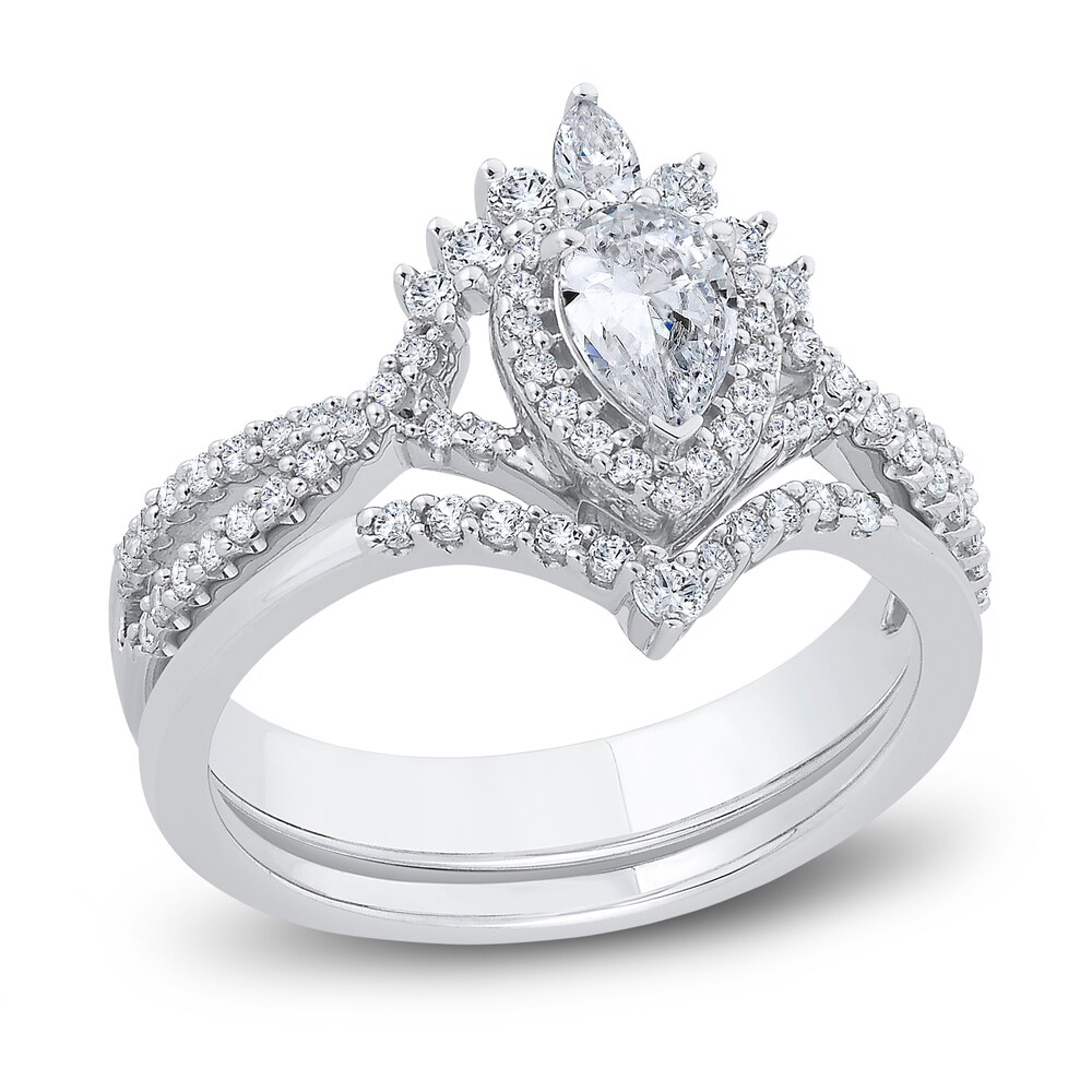 Diamond Engagement Ring 7/8 ct tw Pear/Round 14K White Gold 8UYaJtCj