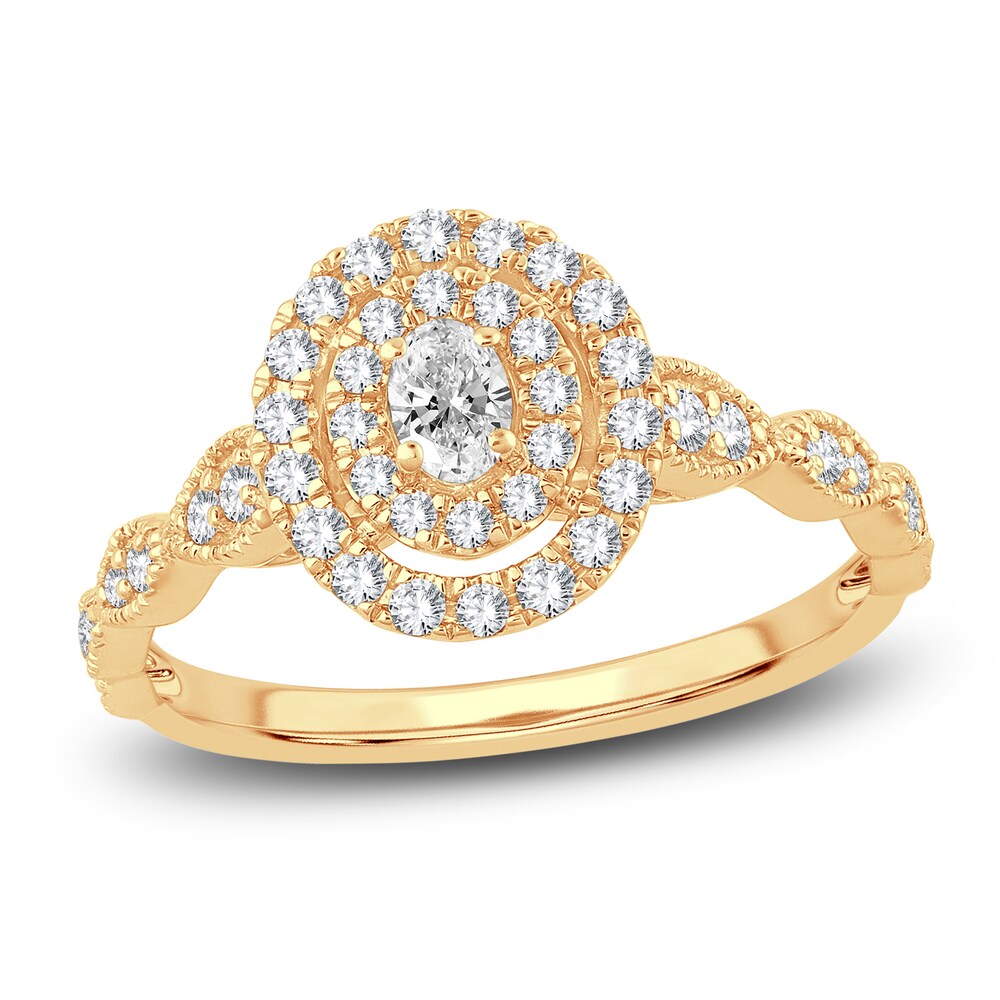 Diamond Double Halo Engagement Ring 1/2 ct tw Oval/Round 14K Yellow Gold 8ajVshcv [8ajVshcv]