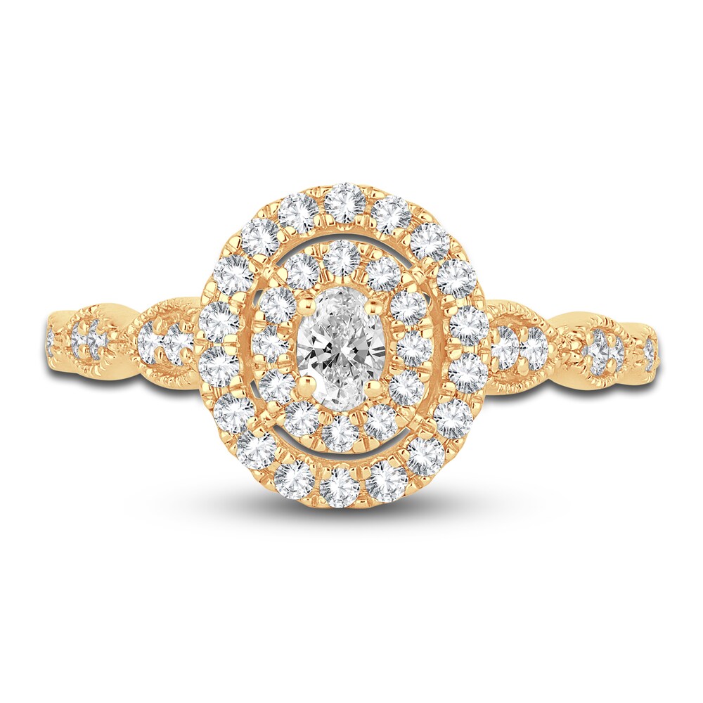 Diamond Double Halo Engagement Ring 1/2 ct tw Oval/Round 14K Yellow Gold 8ajVshcv