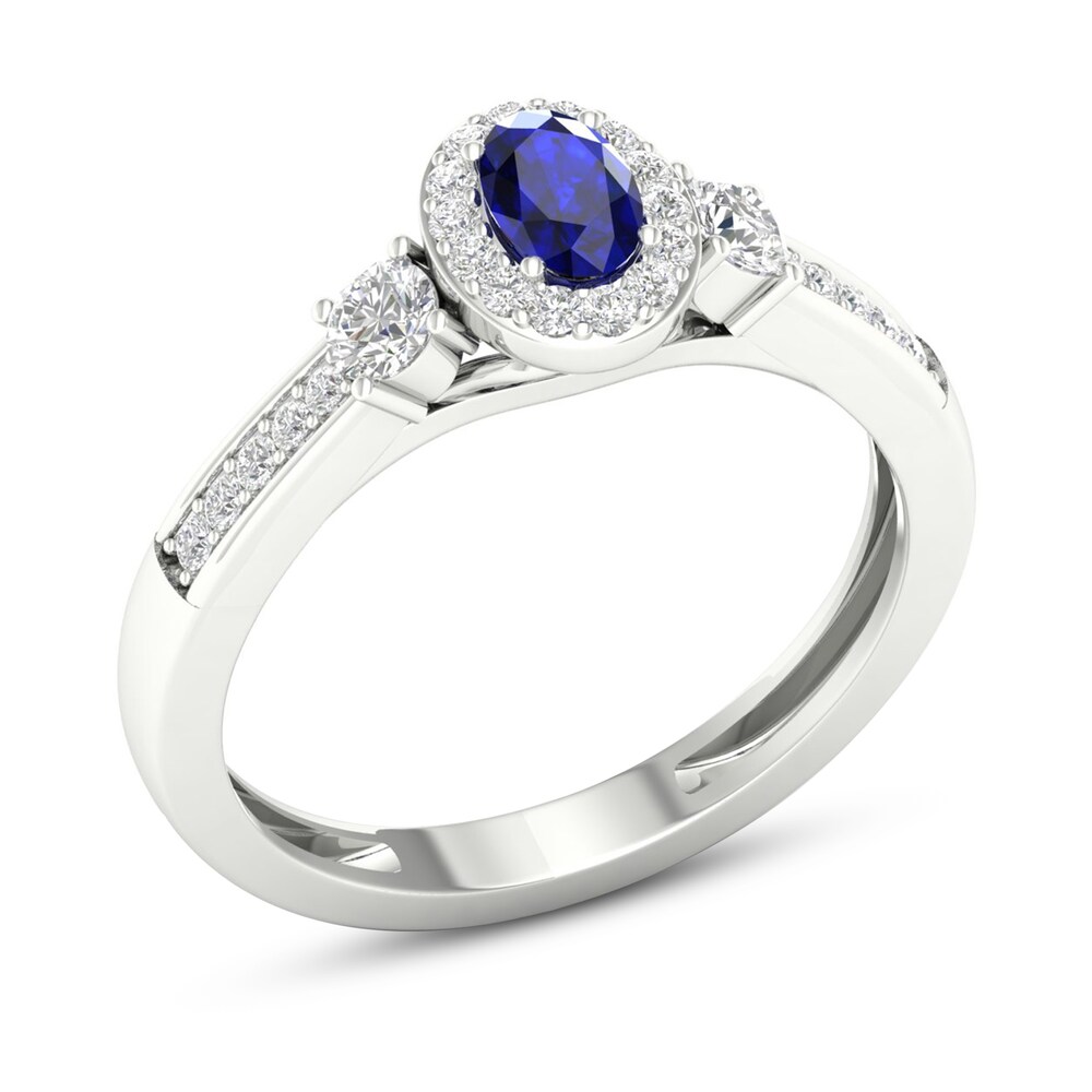 Diamond & Natural Blue Sapphire Engagement Ring 1/5 ct tw Round 14K White Gold 8m1XUaF7