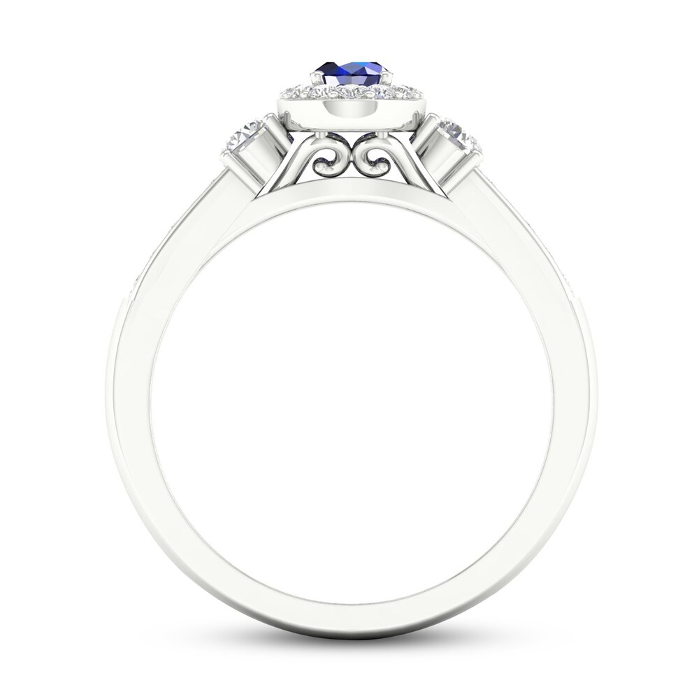 Diamond & Natural Blue Sapphire Engagement Ring 1/5 ct tw Round 14K White Gold 8m1XUaF7