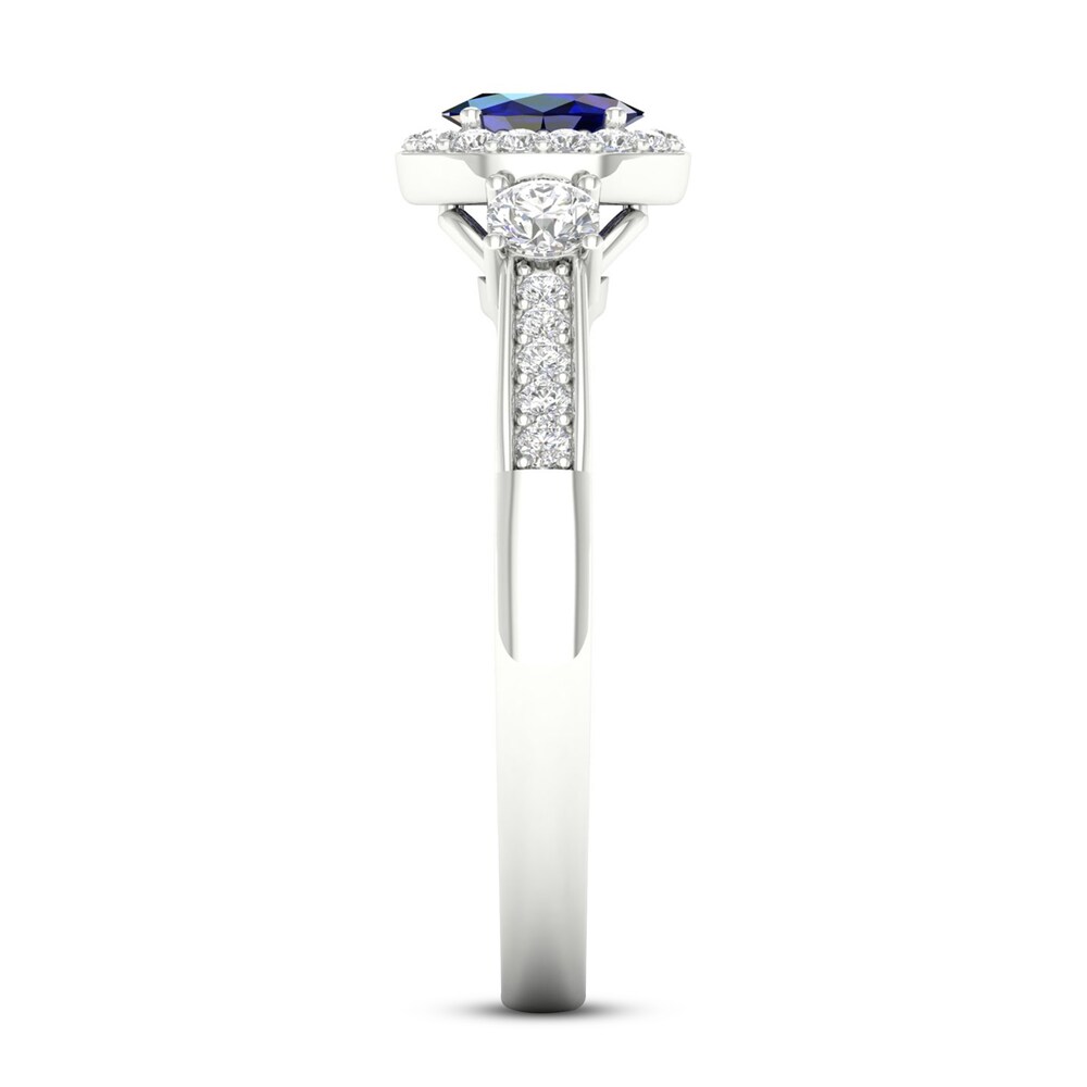 Diamond & Natural Blue Sapphire Engagement Ring 1/5 ct tw Round 14K White Gold 8m1XUaF7