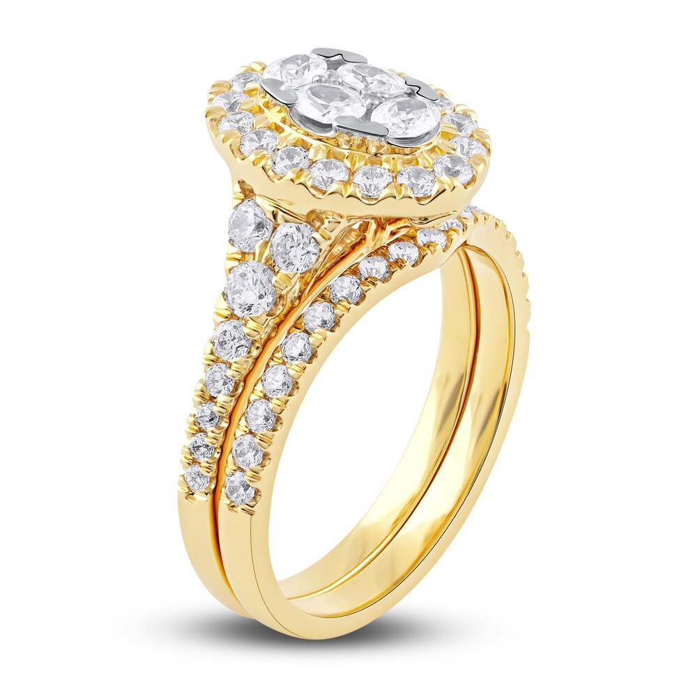 Diamond Bridal Set 1-1/2 ct tw Oval/Round 14K Yellow Gold 8qn9bw1r